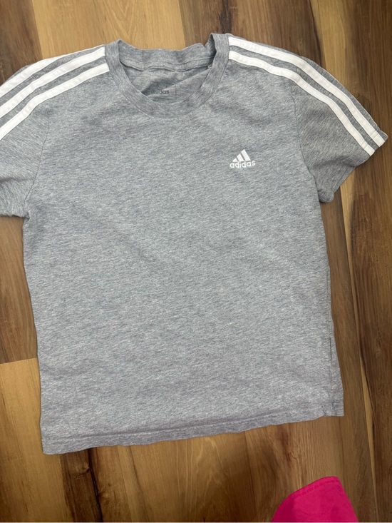 adidas Tops - adidas Gray Tee with White Shoulder Stripes